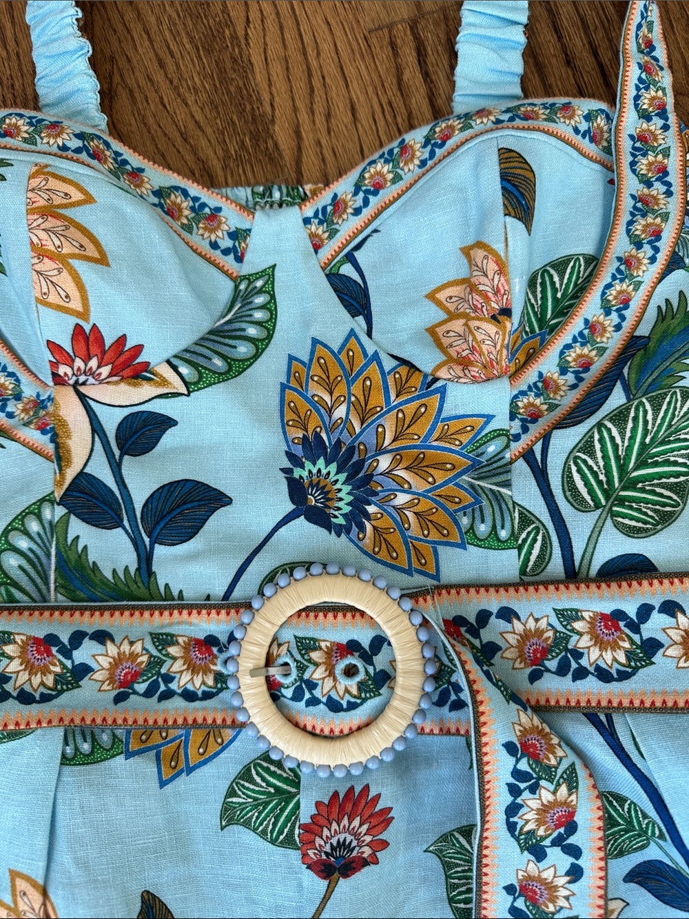 FARM Rio Sky Blue Floral Belted Romper - Picture 2 of 5